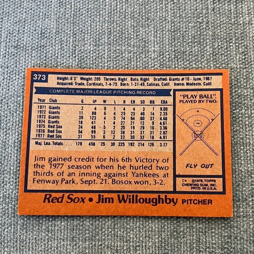 1978 Topps Boston Red Sox Baseball Card Trading Card
